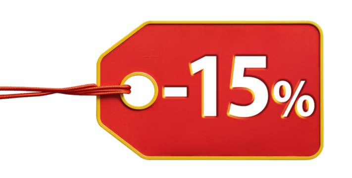 Red tag showing five percent discount on transparent background