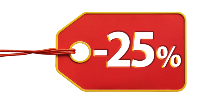 Red tag showing five percent discount on transparent background