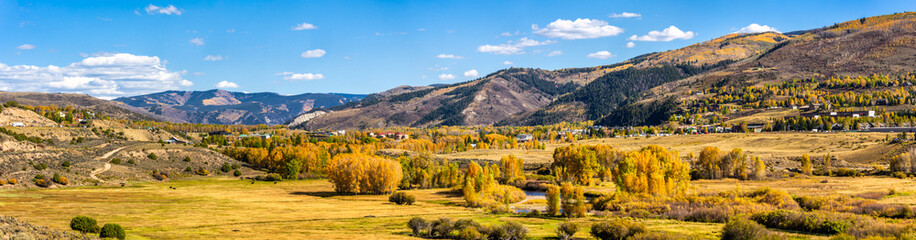 Eagle River valley panorama, near Edwards, Colorado, along the I70 highway, with Vail Mountain, Ptarmigan Point and Battle Mountain in the background. © mandritoiu