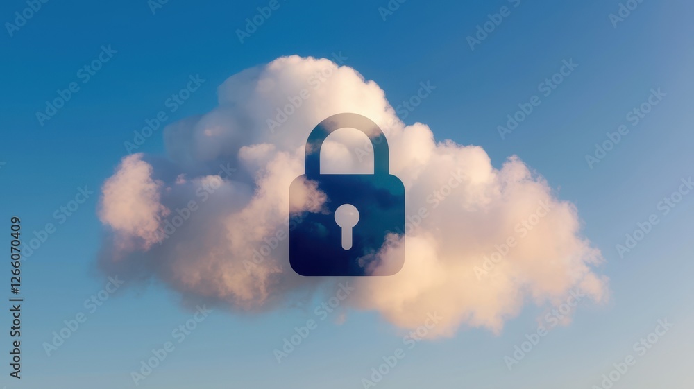 Poster cloud with a padlock symbol representing data security and privacy