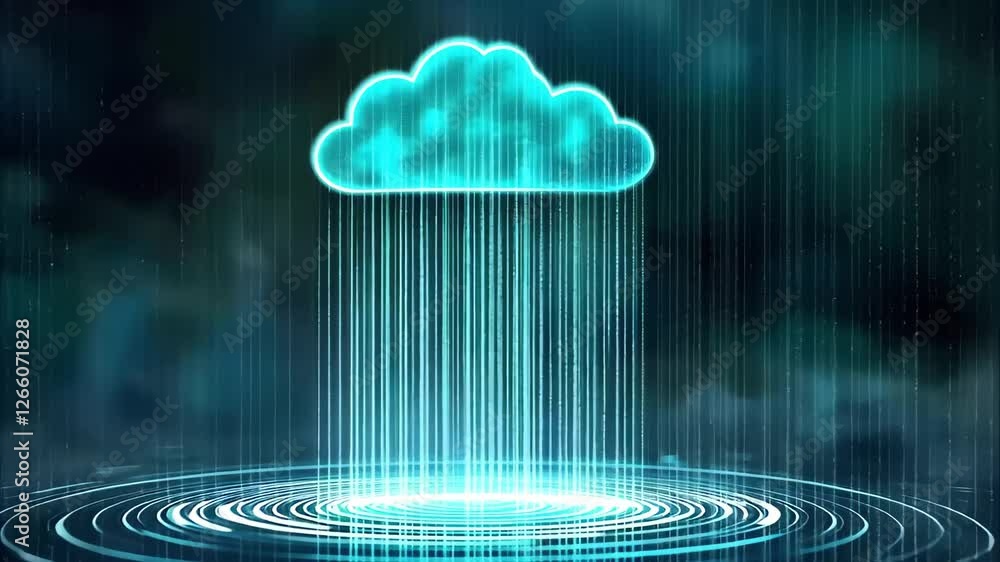 Aufkleber a digital cloud emitting streams of light, symbolizing data transfer or cloud computing technology.