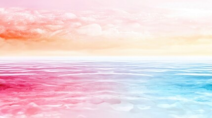 Naklejka premium Peaceful ocean sunset, pastel sky, calm water, background design
