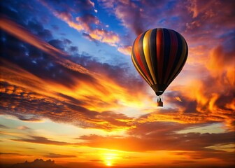 Obraz premium Silhouetted Hot Air Balloon at Sunset - Evening Sky with Copy Space