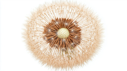 Fototapeta premium Dandelion Seed Head Beige Isolated White Background