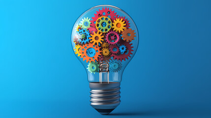 Blue-Toned Light Bulb with Colorful Gears