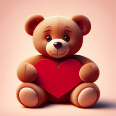 Obraz premium A cuddly teddy bear holding a red heart with text paper for Valentine's Day 