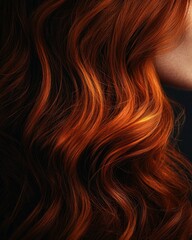 Fototapeta premium Close-up view of beautiful long, shiny, red-brown curly hair; beauty advertising