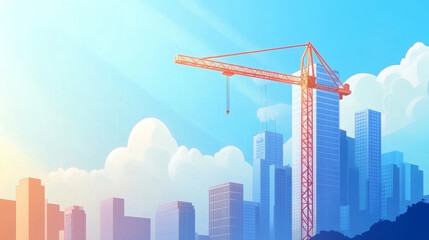 Obraz premium Reaching New Heights: Skyscraper Construction Against the Blue Sky