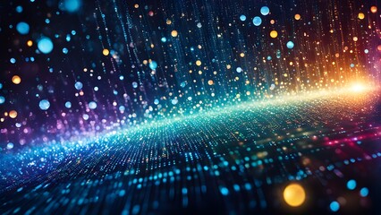 Fototapeta premium Abstract background of colorful glowing particles and lines, creating a dynamic and futuristic digital landscape.