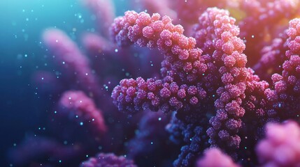 Fototapeta premium Coral reef macro photography reveals its pink and purple marine ecosystem up close