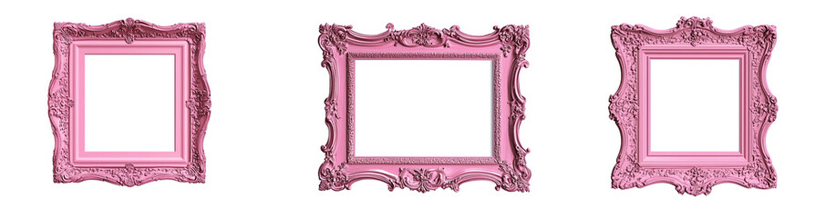 Ornate picture frames in bright colors with intricate details vintage style transparent background 