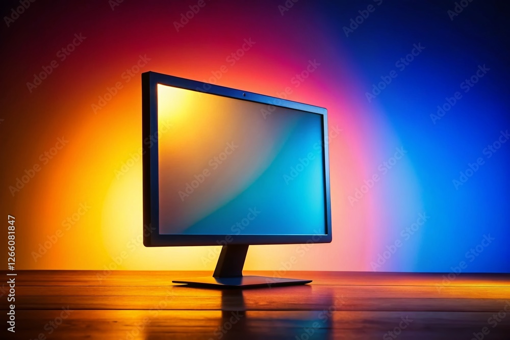 Poster silhouette of modern computer monitor with blank screen - backlit desk setup