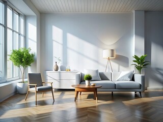 Fototapeta premium Silhouette of Minimalist White Decor, Modern Home Interior, Elegant Room Design