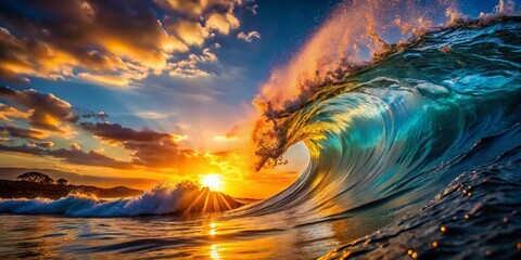 Silhouette of Ocean Wave at Sunset: Stunning Sunlight Reflection