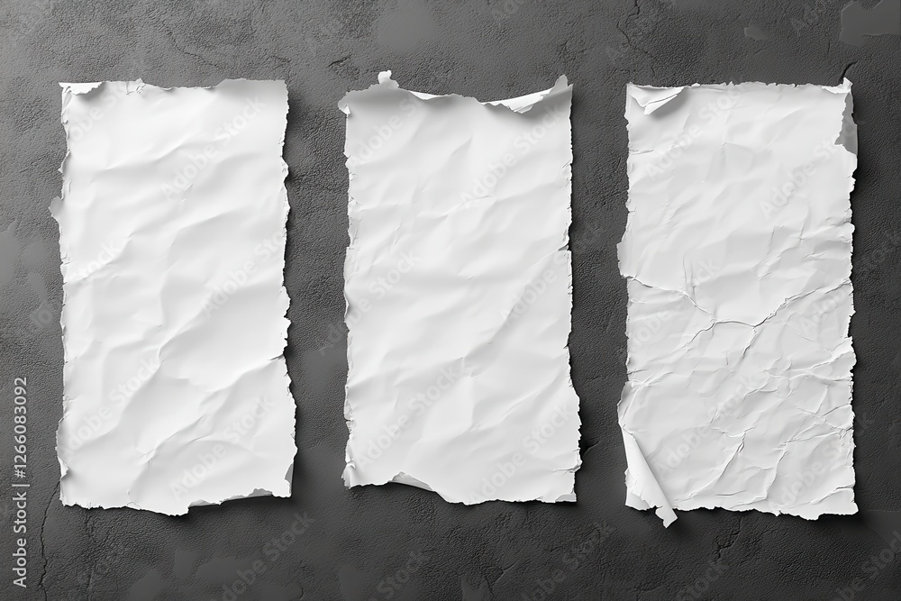 Poster ripped blank paper sheets with uneven edges for document mockup on transparent background. generativ