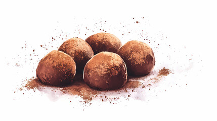 Delicious chocolate truffles covered in cocoa powder, perfect for dessert lovers and special occasions.,transparent background. Time-Frozen Waterfalls. Illustration