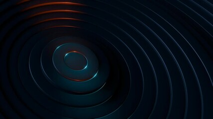 abstract futuristic background animation of dark blue 3d rings wave motion with glowing colorful lights, 4k seamless corporate background loop 