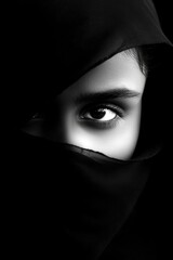 Naklejka premium Mysterious gaze of young female in black veil