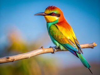 Fototapeta premium Silhouette Rainbow Bee-eater Bird on Branch, Australian Wildlife, Meropidae Family