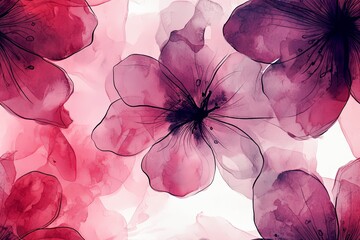 Abstract watercolor abstract flower seamless pattern with doodle elements.