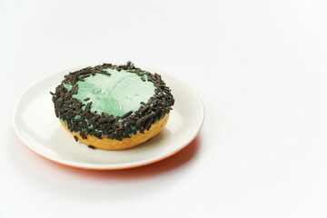 Avocado Chocolate Donut on White Plate