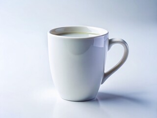 Fototapeta premium Simple White Coffee Mug, Minimalist Still Life, Clean Background, Soft Shadow, Coffee Break