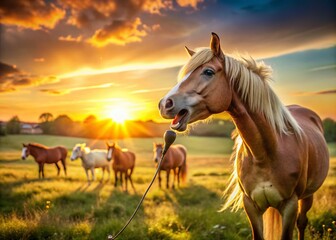 Obraz premium Singing Horse Farm Animal Bokeh Music Concert Stock Photo