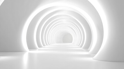 Obraz premium Illuminated white arches form a seemingly endless, futuristic tunnel with a bright and clean aesthetic.