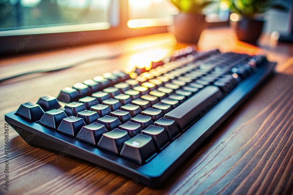 Aufkleber sleek black computer keyboard side view - modern office desk tech image