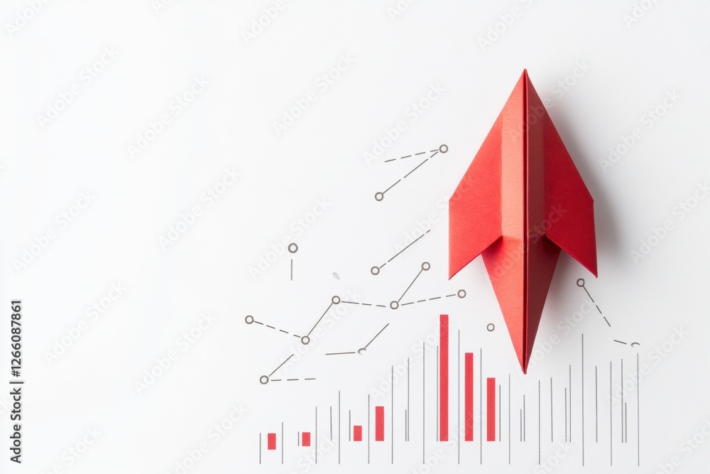 Poster exploring business strategy with a red paper plane symbolizing innovation and growth in a creative w