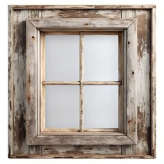 Antique Vintage Window in 4K: Weathered Wood, Peeling Paint, and Imperfect Glass Panes with Timeless Charm on Pure White Background