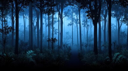 Fototapeta premium Dark Blue Misty Forest Pixel Art