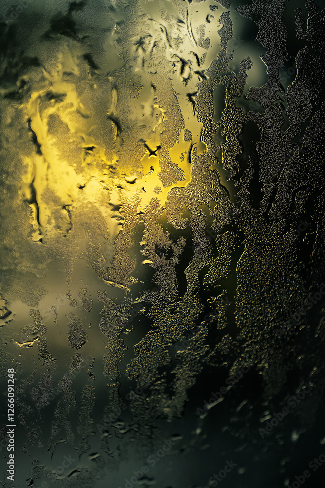 Poster raindrops on window reflecting city lights and trees creating calming serene mood generative ai