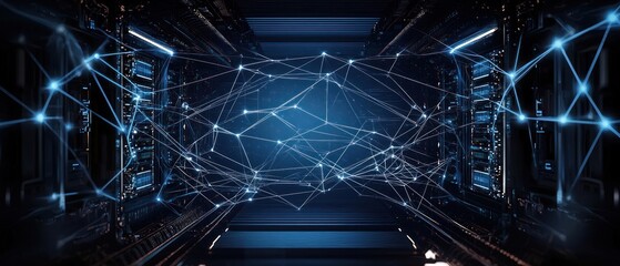 Obraz premium Abstract Digital Network Connections in Dark Blue Space