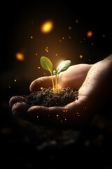 Fototapeta premium Closeup view of hands of gardener working in field planting flowers.