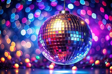 Sparkling Disco Ball with Bokeh, Isolated on PNG Background - Festive Party Decoration