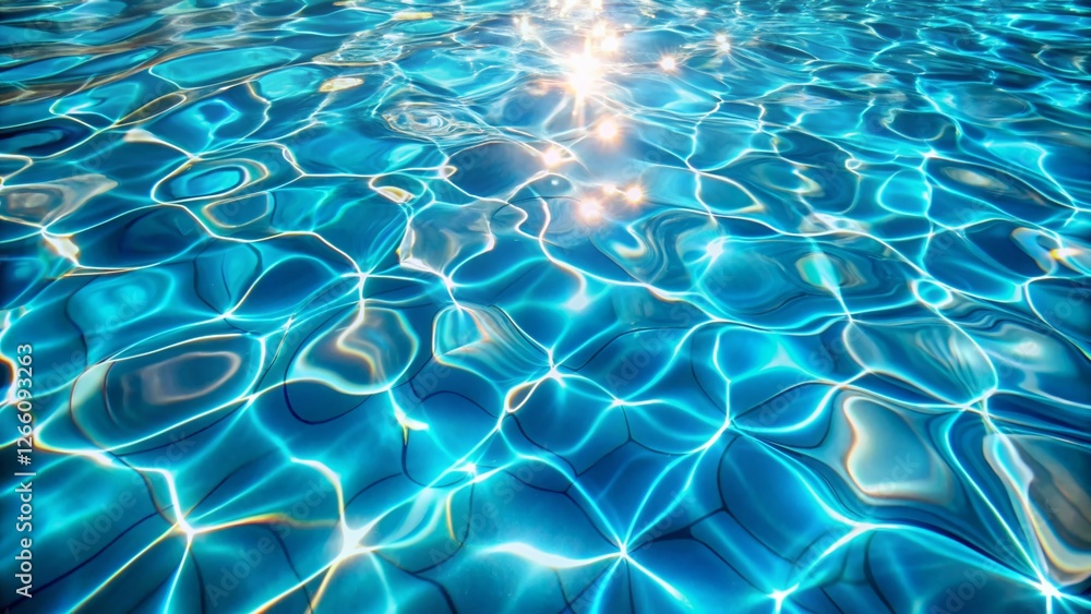 Poster sparkling pool reflections: repeating water light patterns on pool floor stock photo