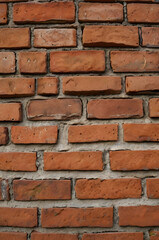 Obraz premium Rustic Brick Wall: A close-up shot of a weathered red brick wall, featuring the intricate patterns of mortar and the subtle variations in brick color, showcasing the raw beauty of timeworn materials.