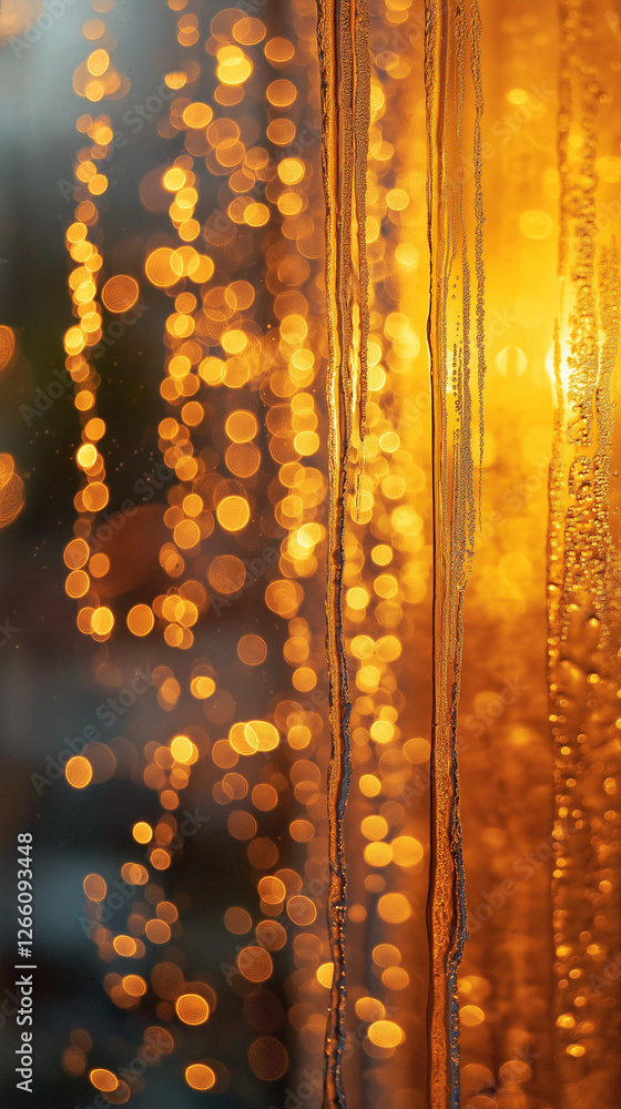Poster raindrops on window with soft light casting gentle glow and blurred outdoor view generative ai