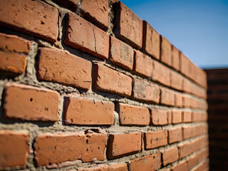 Fototapeta premium Brick Wall Texture: A close-up shot of a red brick wall with a subtle texture, revealing the intricate craftsmanship and history embedded in its sturdy construction.