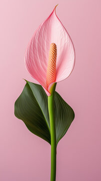 Delicate Single Stem Pink Calla Lily Flower Against Pink Background. Minimal Floral. Mobile Phone Wallpaper 9:16