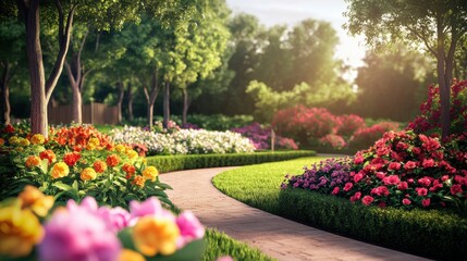 Obraz premium Beautiful garden with colorful flowers.