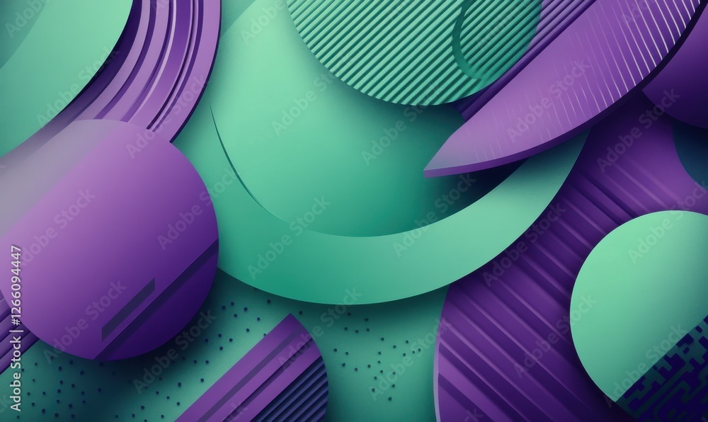 Poster a 3d abstract design with a geometric pattern in purple and green.