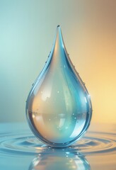 Single transparent water drop suspended in mid-air with light reflections and gradient background Generative AI