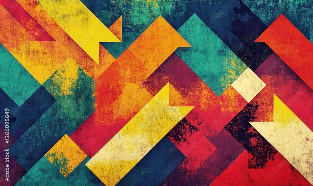 Aufkleber a colorful geometric pattern with arrows and a textured background.