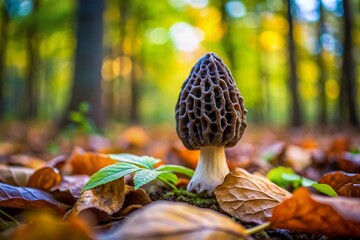 Spring Morel Mushroom Hunt: Soft Focus Forest Close-Up