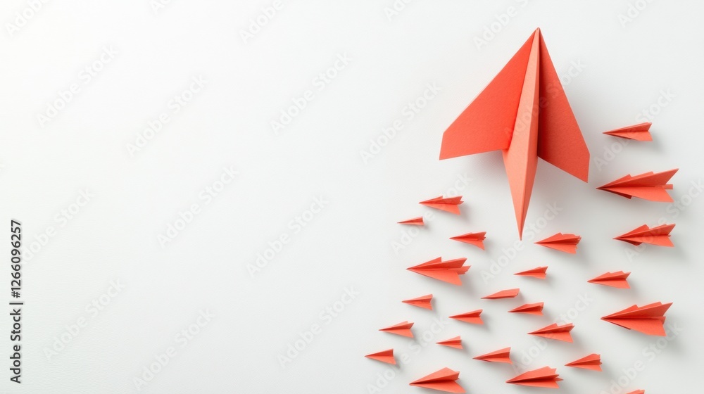 Poster red paper plane leading the way in business strategy showcasing innovation and solutions on a white 