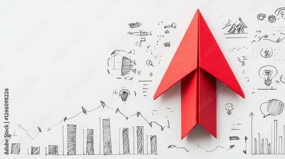 Aufkleber Red paper plane symbolizes innovation and business strategy in pursuit of success on white background. Generative AI