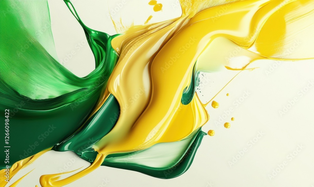Poster abstract artistic splash of vibrant green and yellow paint on a neutral background, creating a bold 