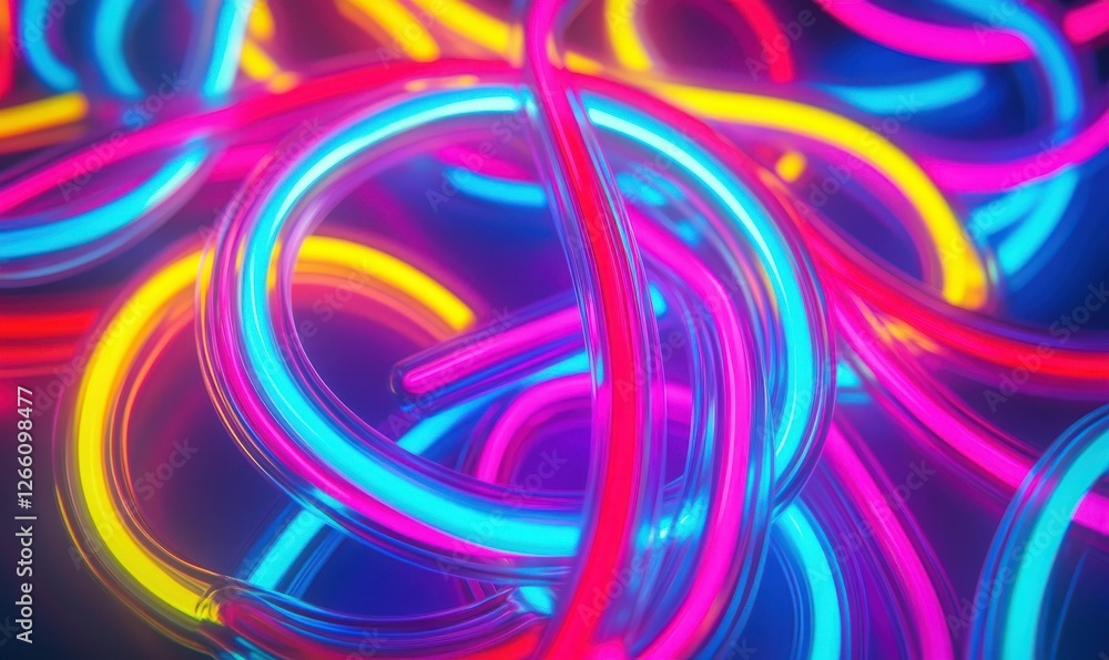 Poster abstract background of swirling multicolored neon lines, glowing with motion, vibrant futuristic des